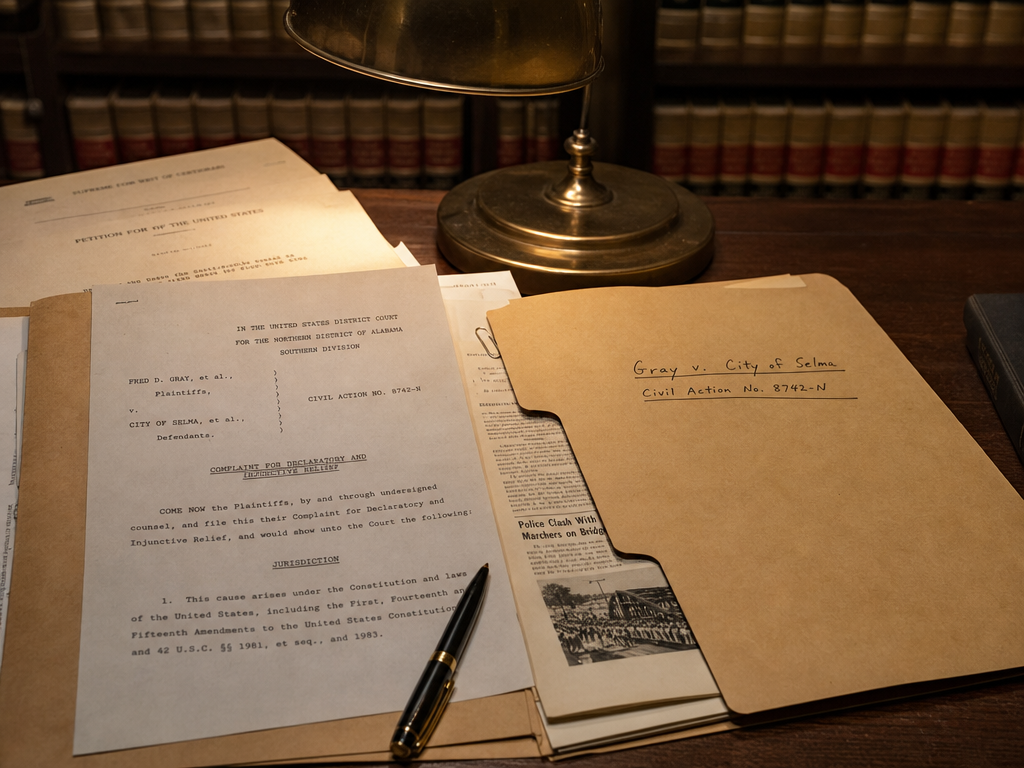 Legal documents on a dark desk surface